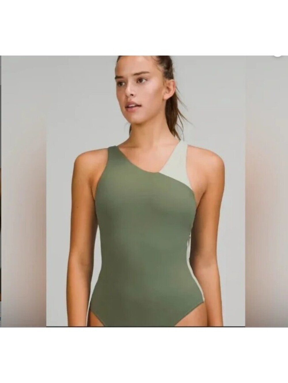 BNWT Lululemon Nulu Asymmetrical Yoga Bodysuit Light & Aspen Green - Size 14